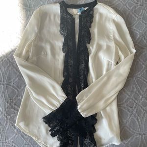 White button down shirt with Black lace detail